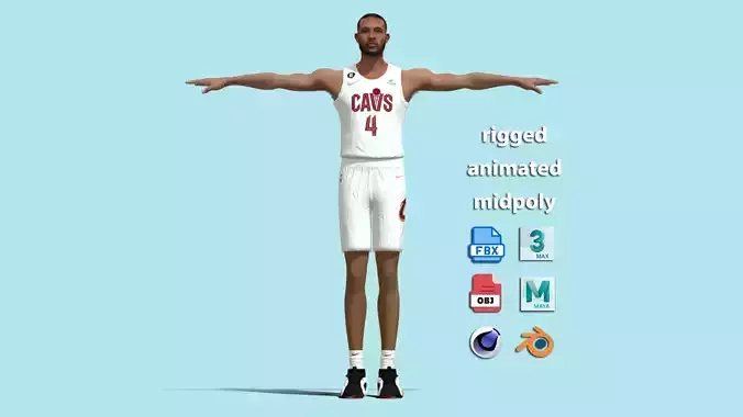 T-Pose Rigged Evan Mobley Cleveland Cavaliers 3D model