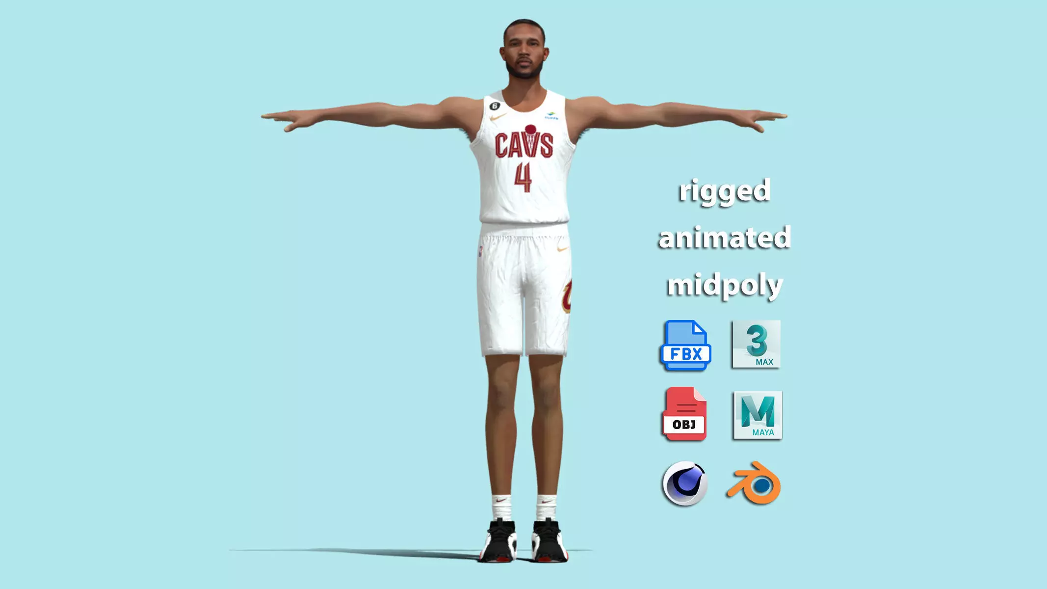 T-Pose Rigged Evan Mobley Cleveland Cavaliers 3D model_0