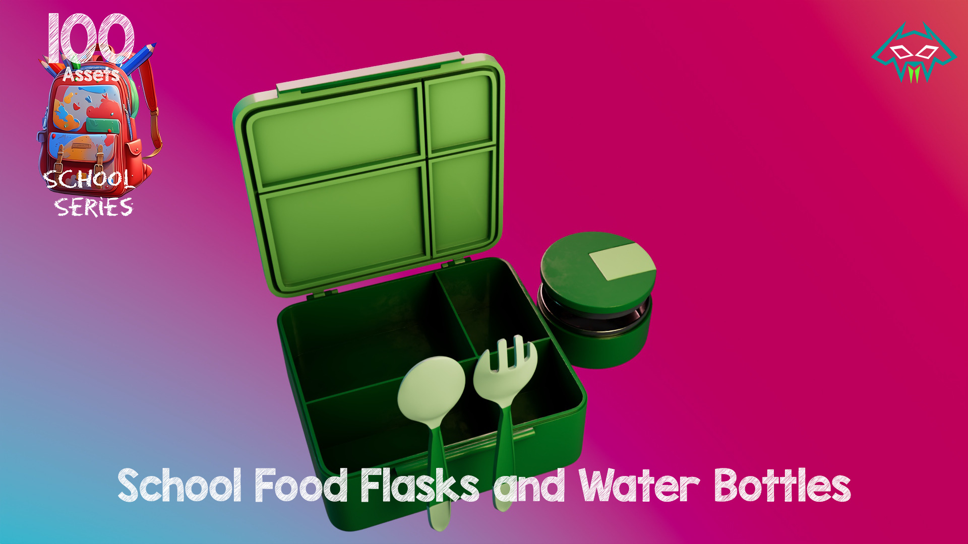 School Food Flasks and Water Bottles -100 Assets-School Series Low-poly 3D model_10
