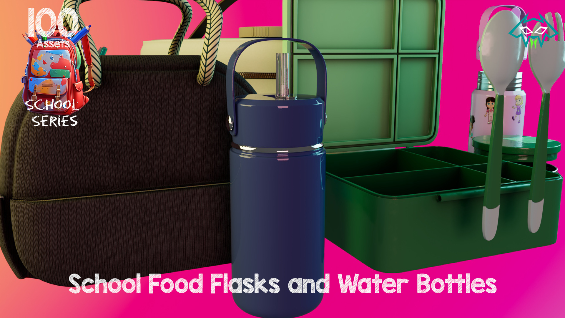 School Food Flasks and Water Bottles -100 Assets-School Series Low-poly 3D model_6