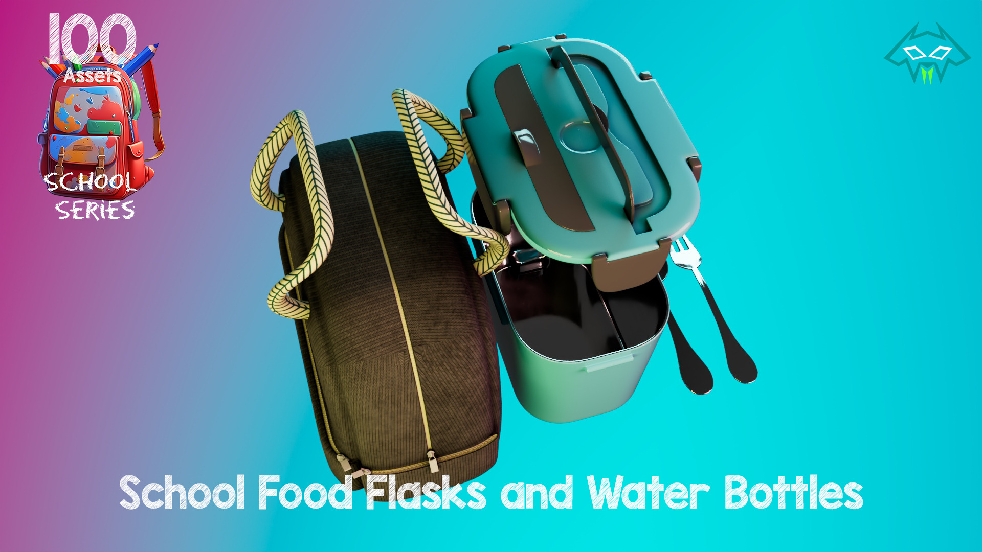 School Food Flasks and Water Bottles -100 Assets-School Series Low-poly 3D model_12
