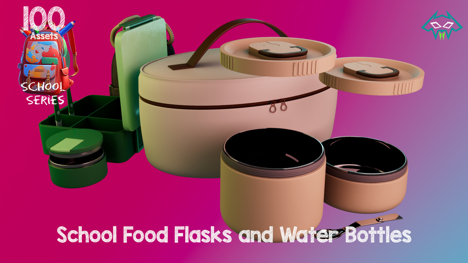 School Food Flasks and Water Bottles -100 Assets-School Series Low-poly 3D model_3
