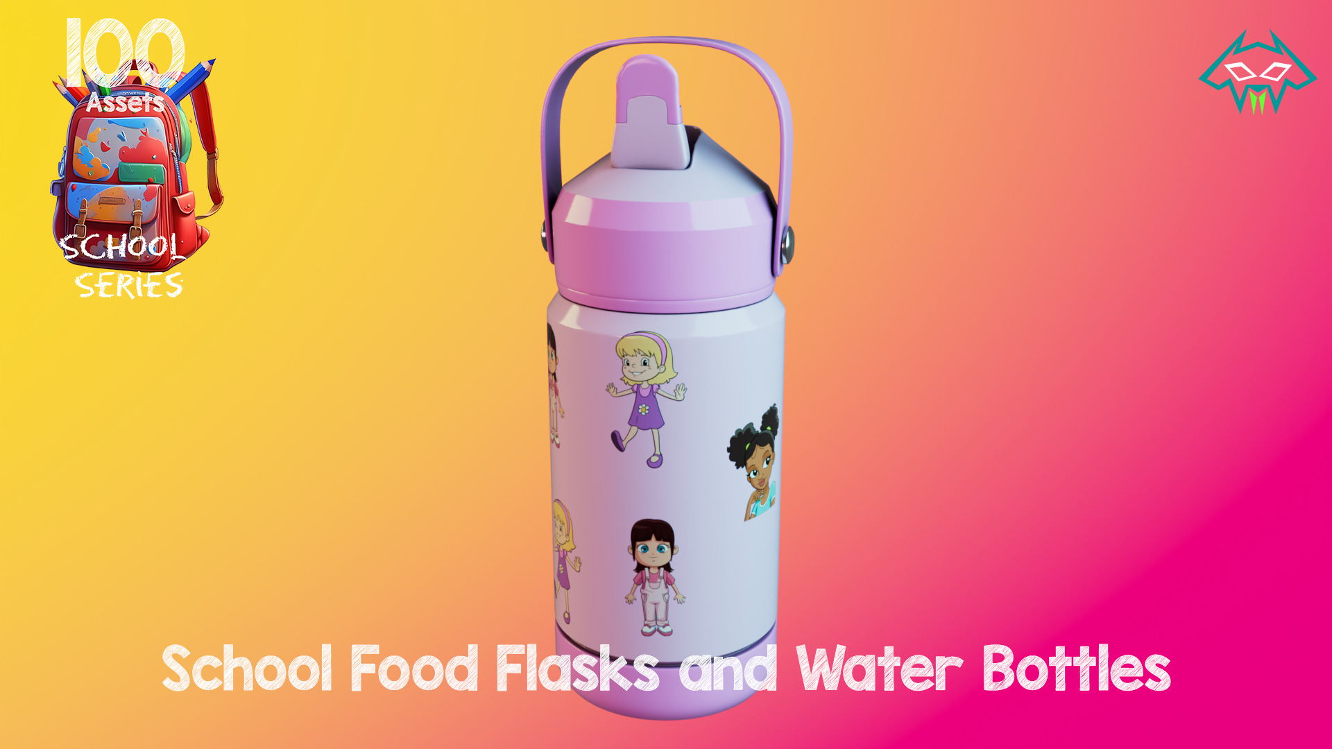 School Food Flasks and Water Bottles -100 Assets-School Series Low-poly 3D model_7