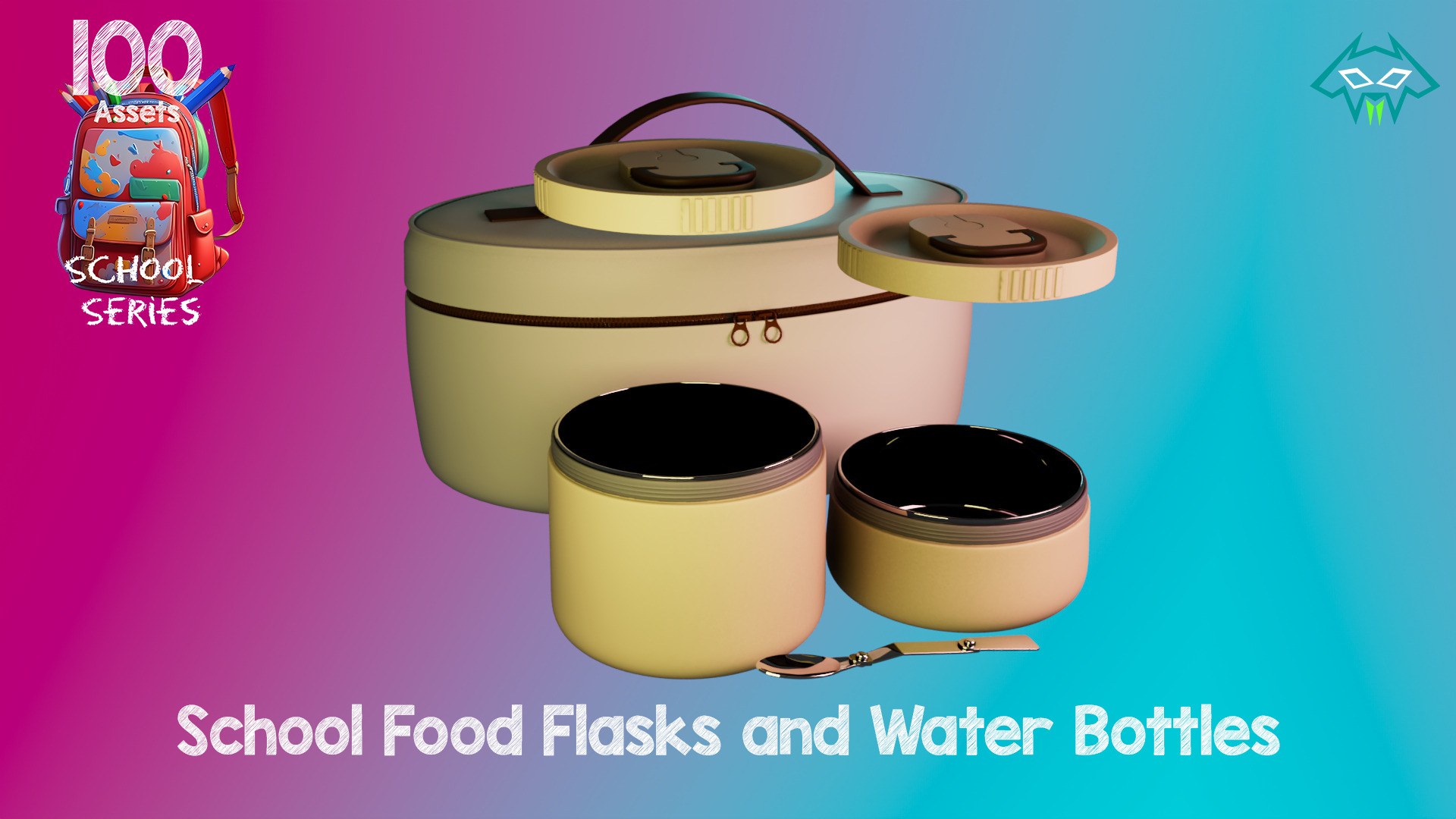 School Food Flasks and Water Bottles -100 Assets-School Series Low-poly 3D model_11