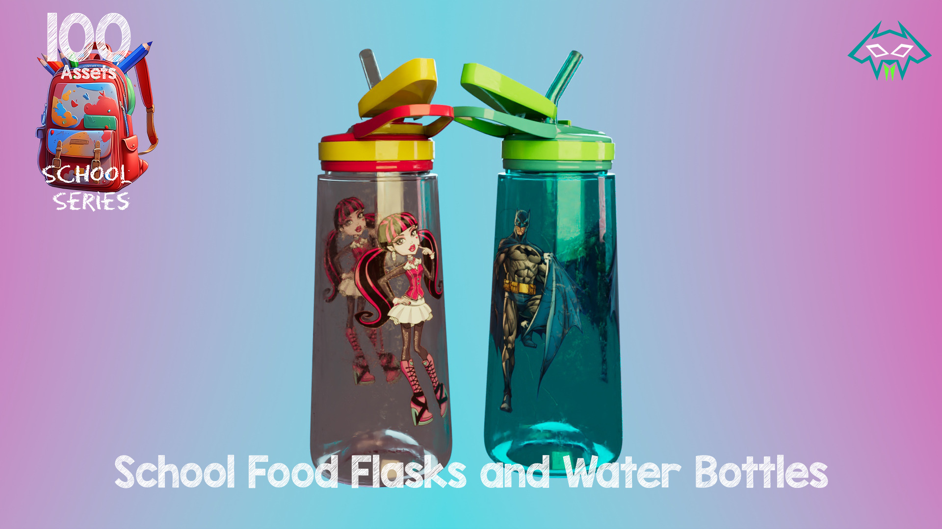 School Food Flasks and Water Bottles -100 Assets-School Series Low-poly 3D model_9