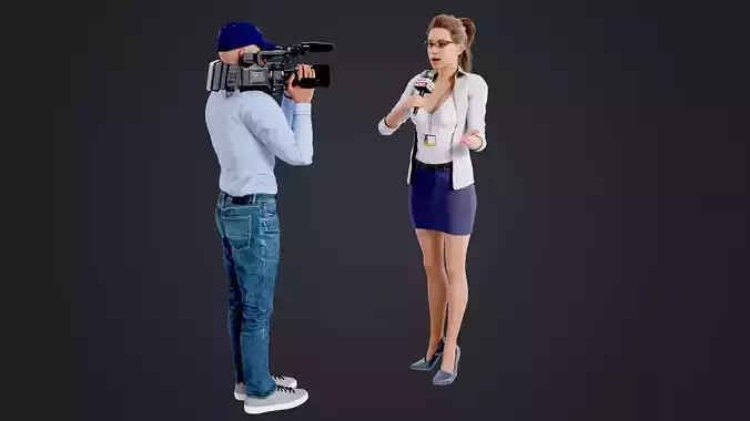 Reporter and Cameraman Low-poly 3D model