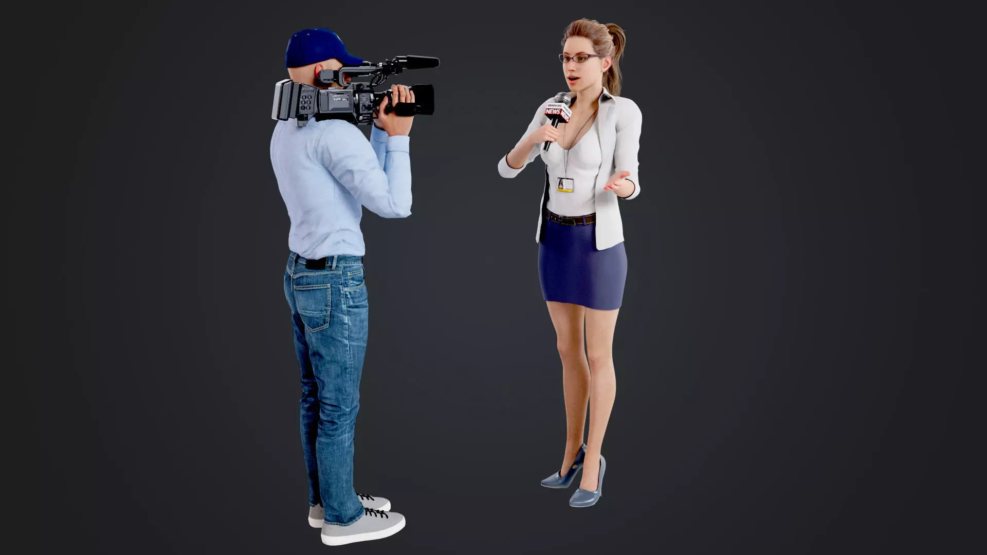 Reporter and Cameraman Low-poly 3D model_0