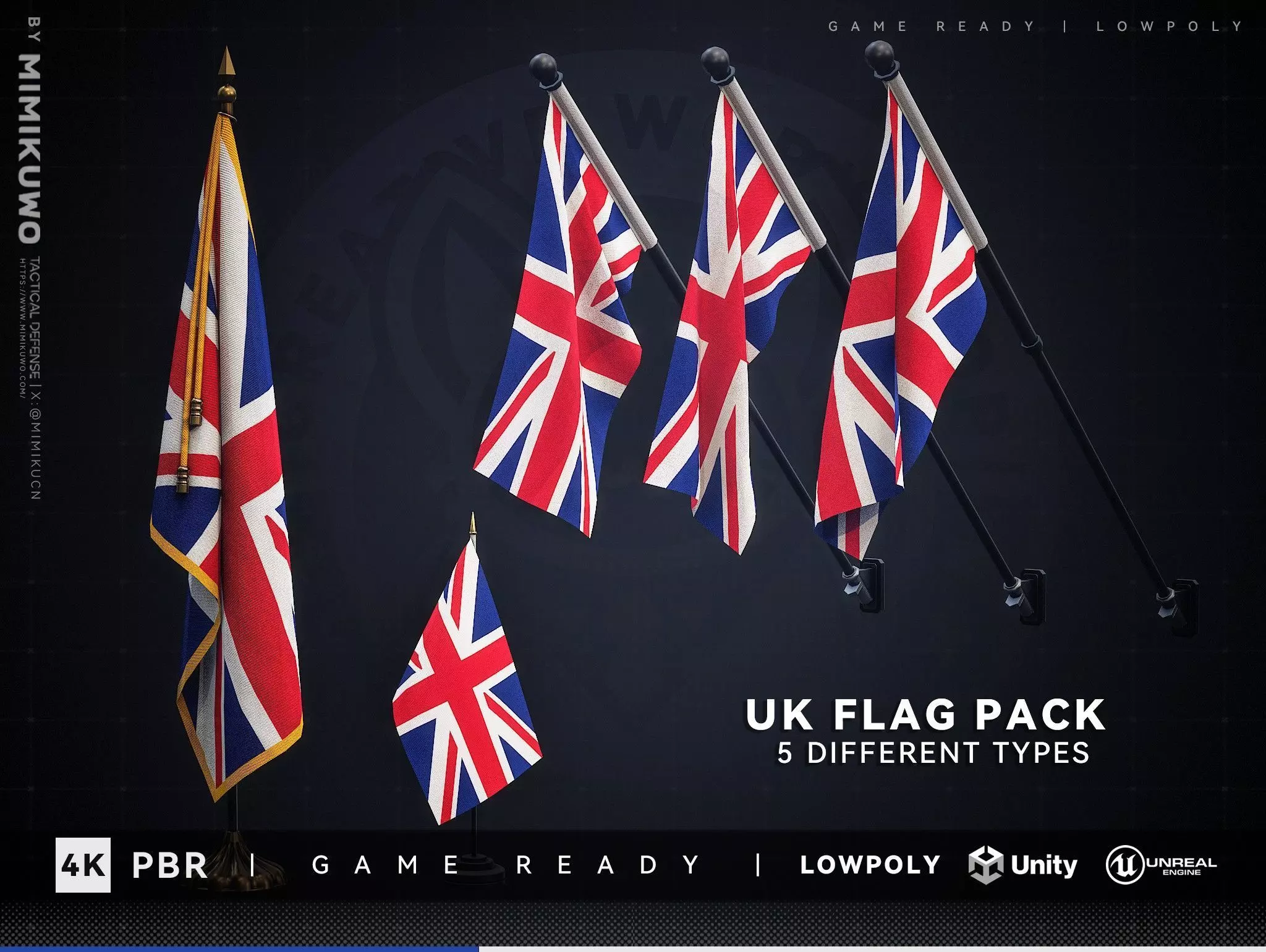 Britain UnitedKingdom FLAG Pack Low-poly 3D model Game Read Low-poly 3D model
