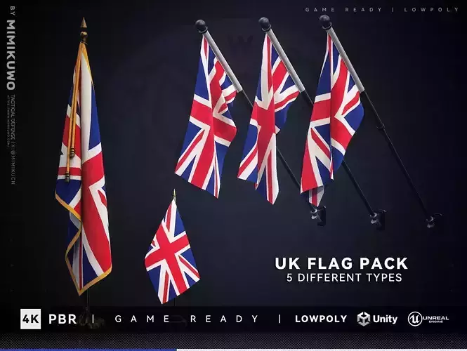 Britain UnitedKingdom FLAG   Pack Low-poly  3D model Game Read