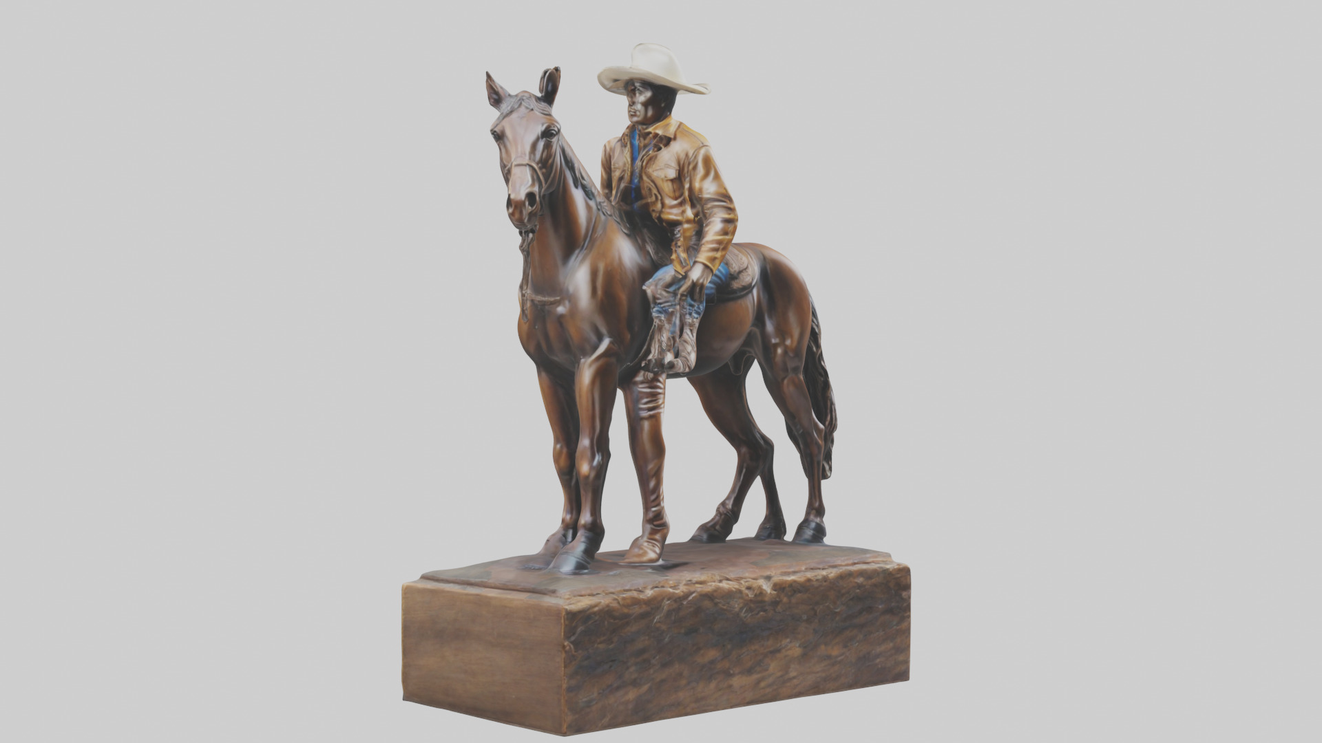Cowboy and Horse statue model Low-poly 3D model_7