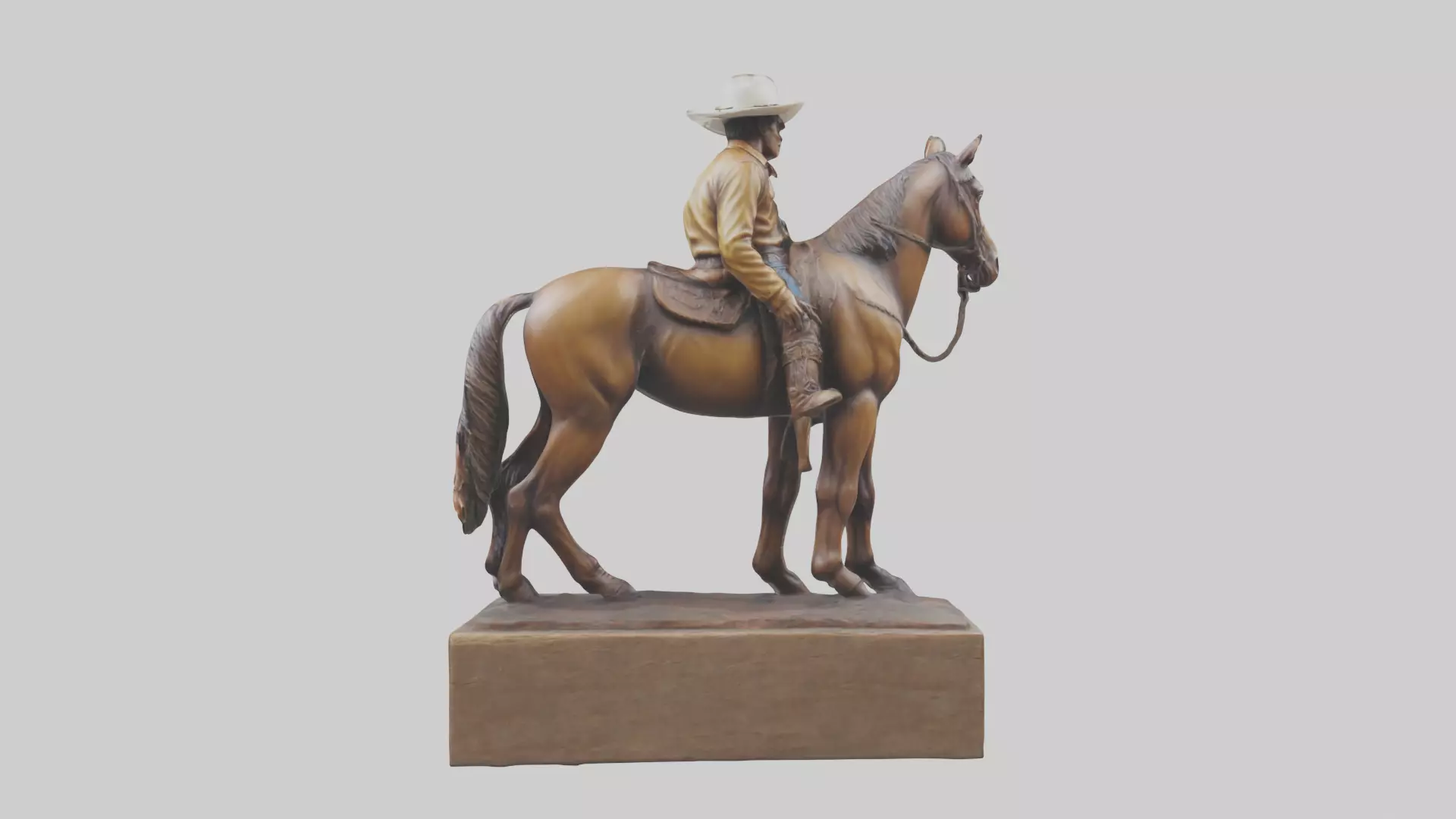 Cowboy and Horse statue model Low-poly 3D model_0