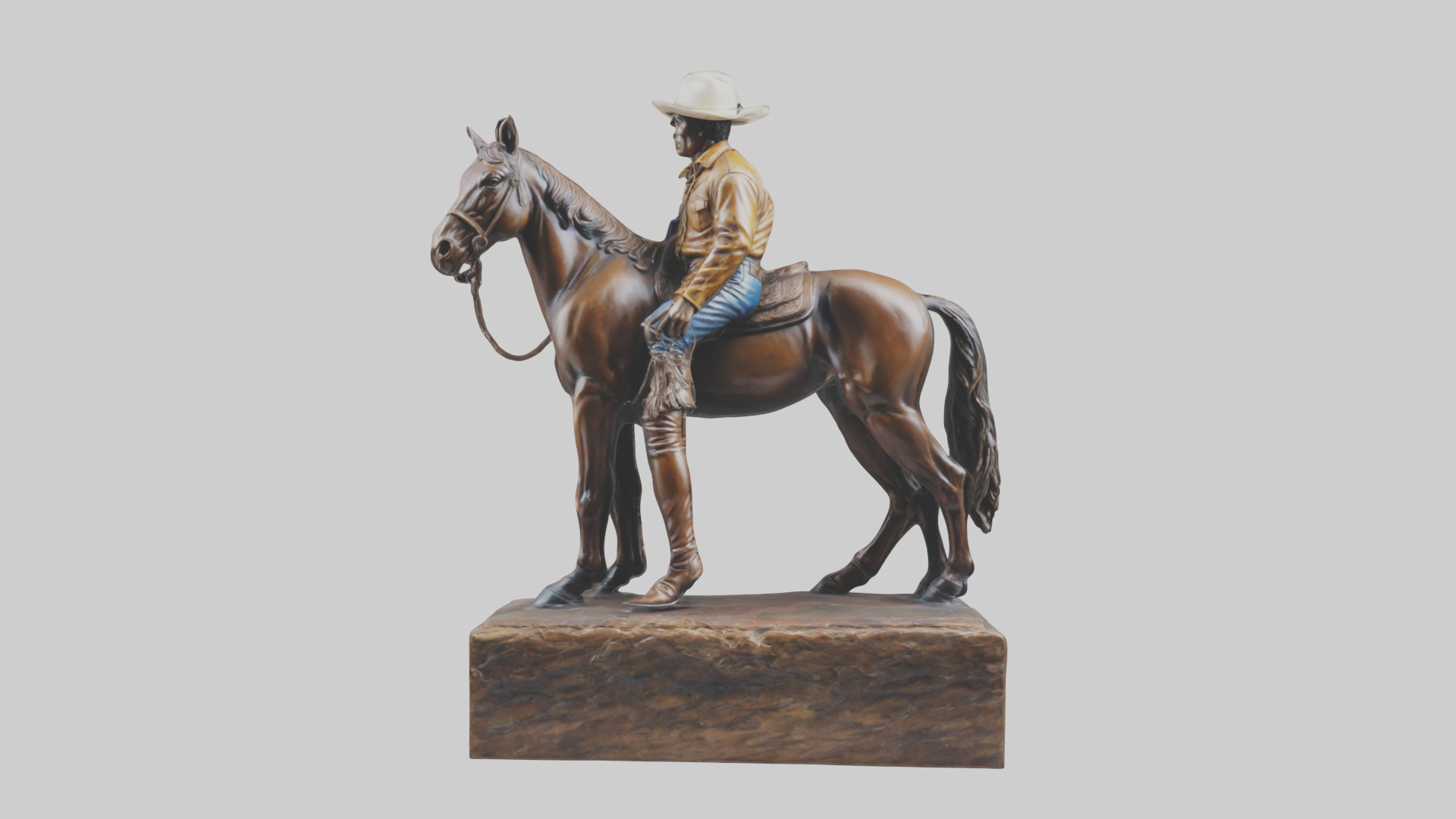 Cowboy and Horse statue model Low-poly 3D model_10