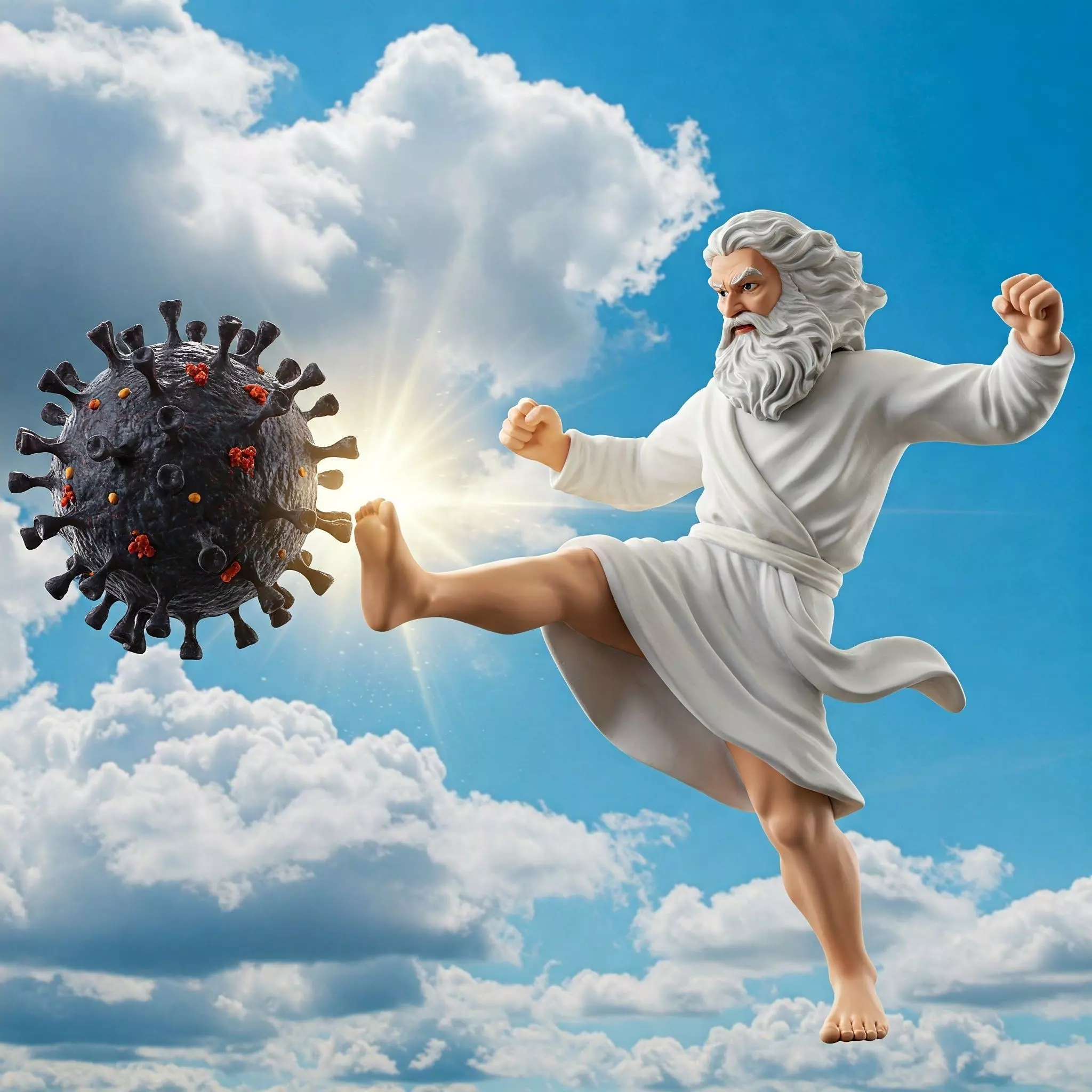 A God Kicking Away the Pandemic Corona Virus 3D print model_0