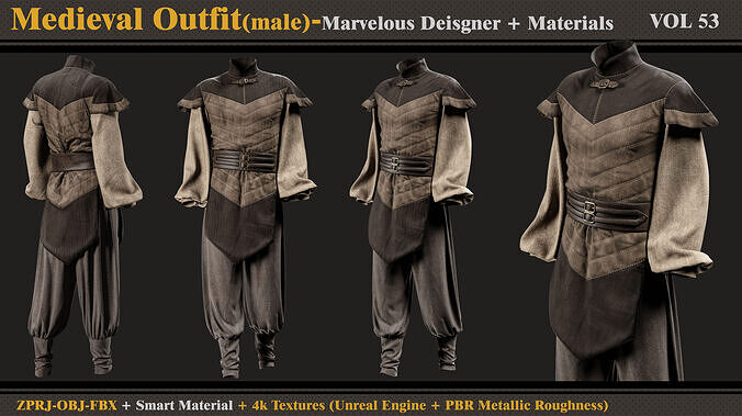 Medieval Outfit-MALE- MD-Clo3d-Smart Material-Textures-OBJ-FBX 3D model