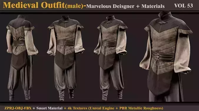 Medieval Outfit-MALE- MD-Clo3d-Smart Material-Textures-OBJ-FBX