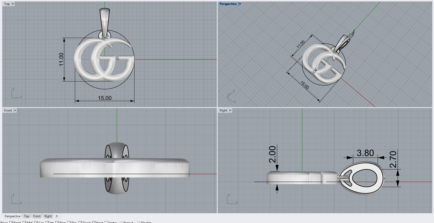 Pendant and Studs set z2133 3D print model_10