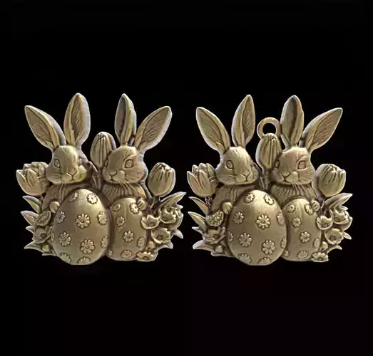 two rabbit with easter egg decor  3D print model