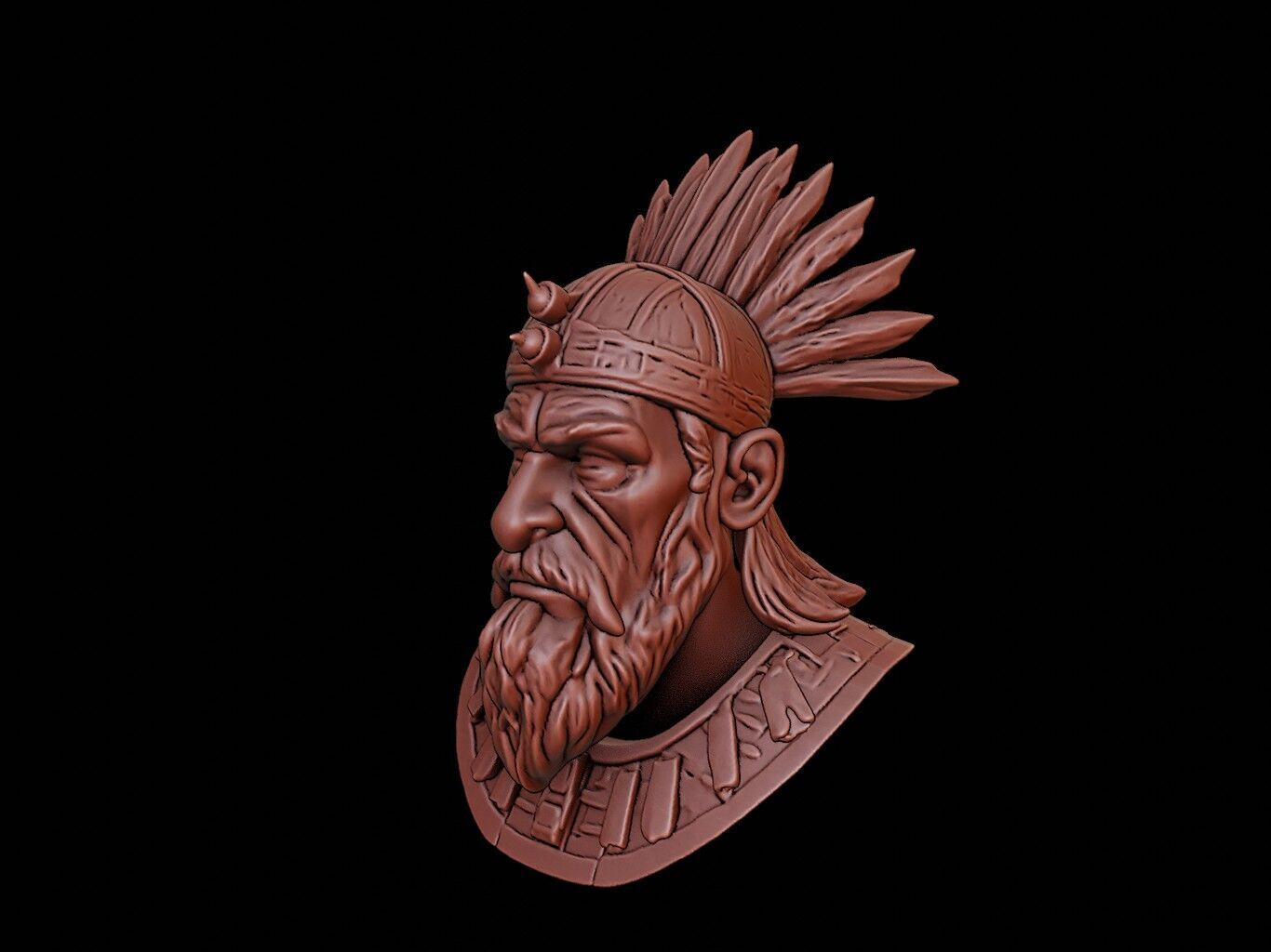 Tribal Chieftain Bust 3D print model_2