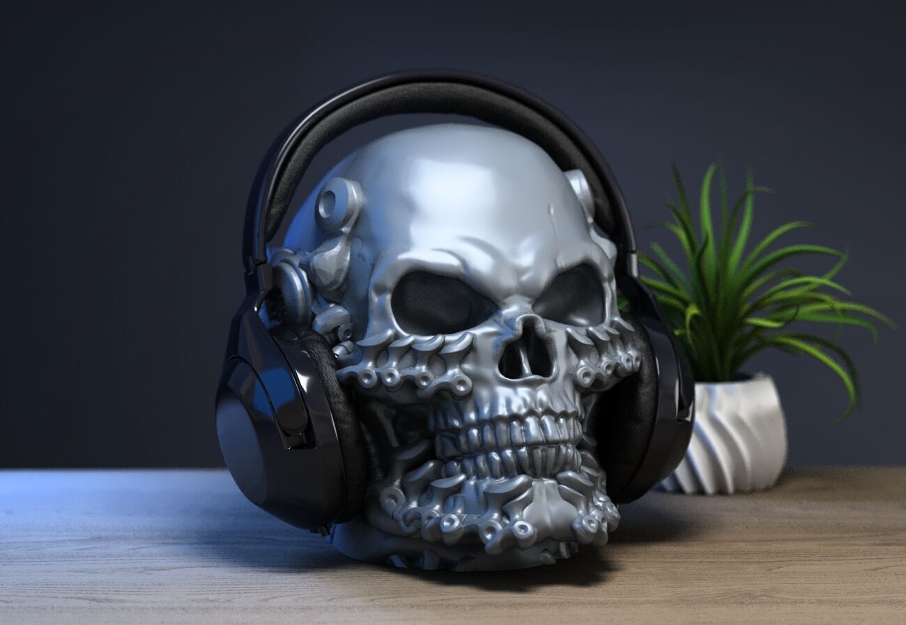 Robot Skull Headphone Stand 3D print model_1