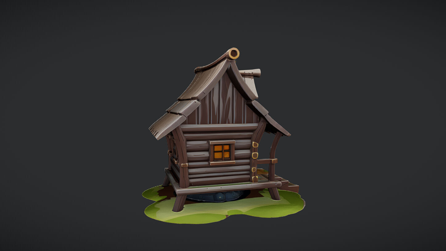Small wooden cabin with chimney 3D model_3