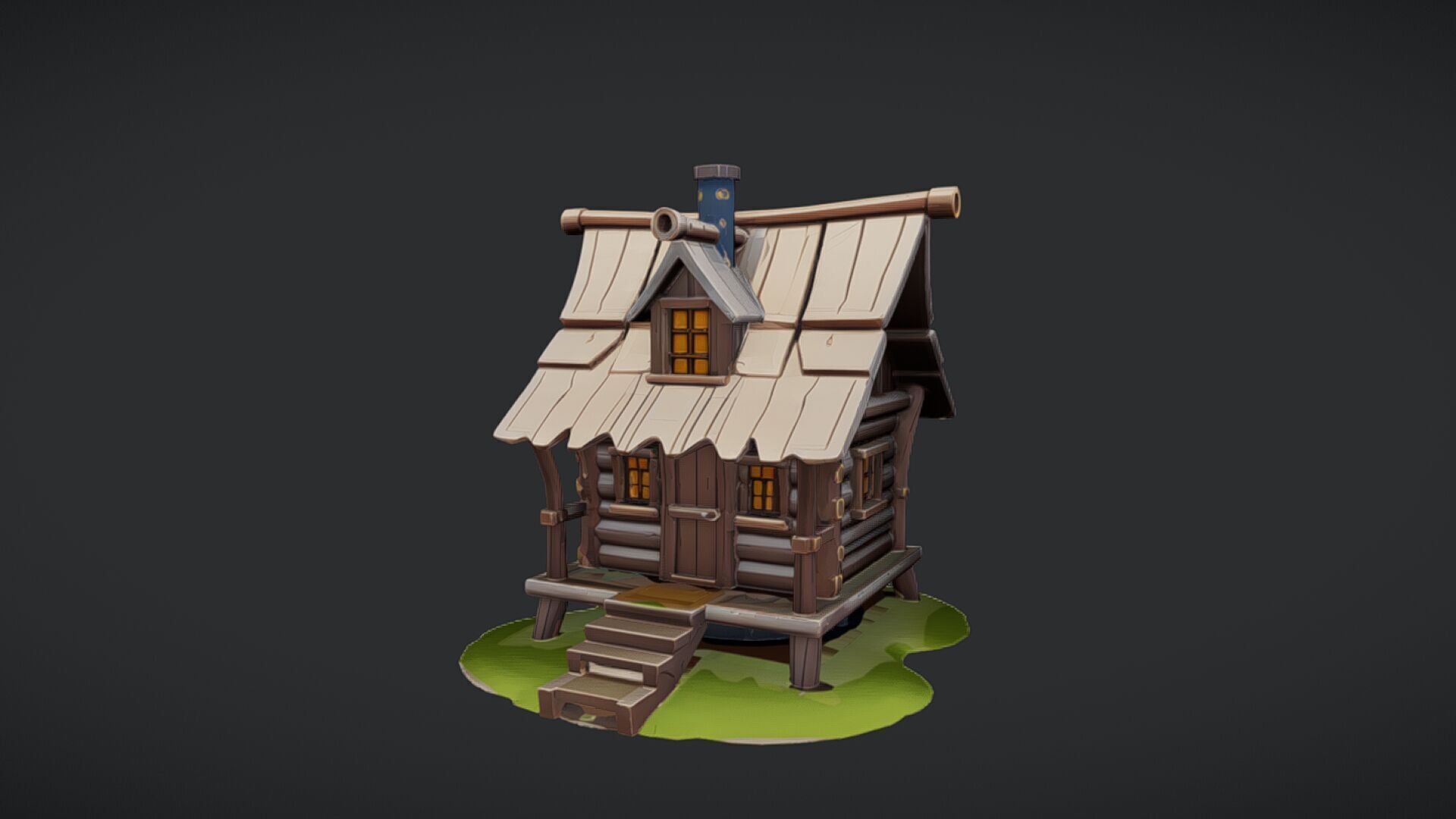 Small wooden cabin with chimney 3D model_5