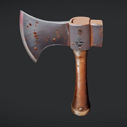 rustic wooden-handled axe 3D model