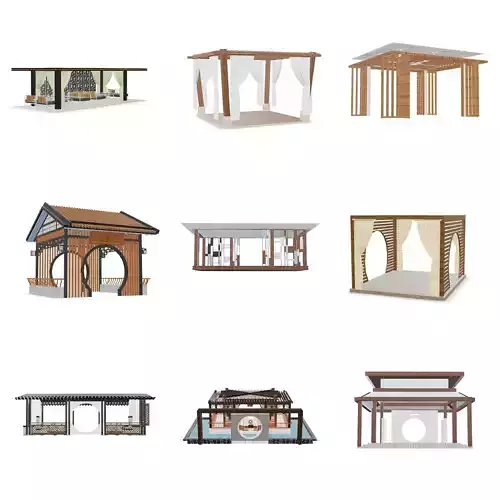 Chinese Style Pavilions and Corridors 3D Set SKP FBX OBJ STL 3D model