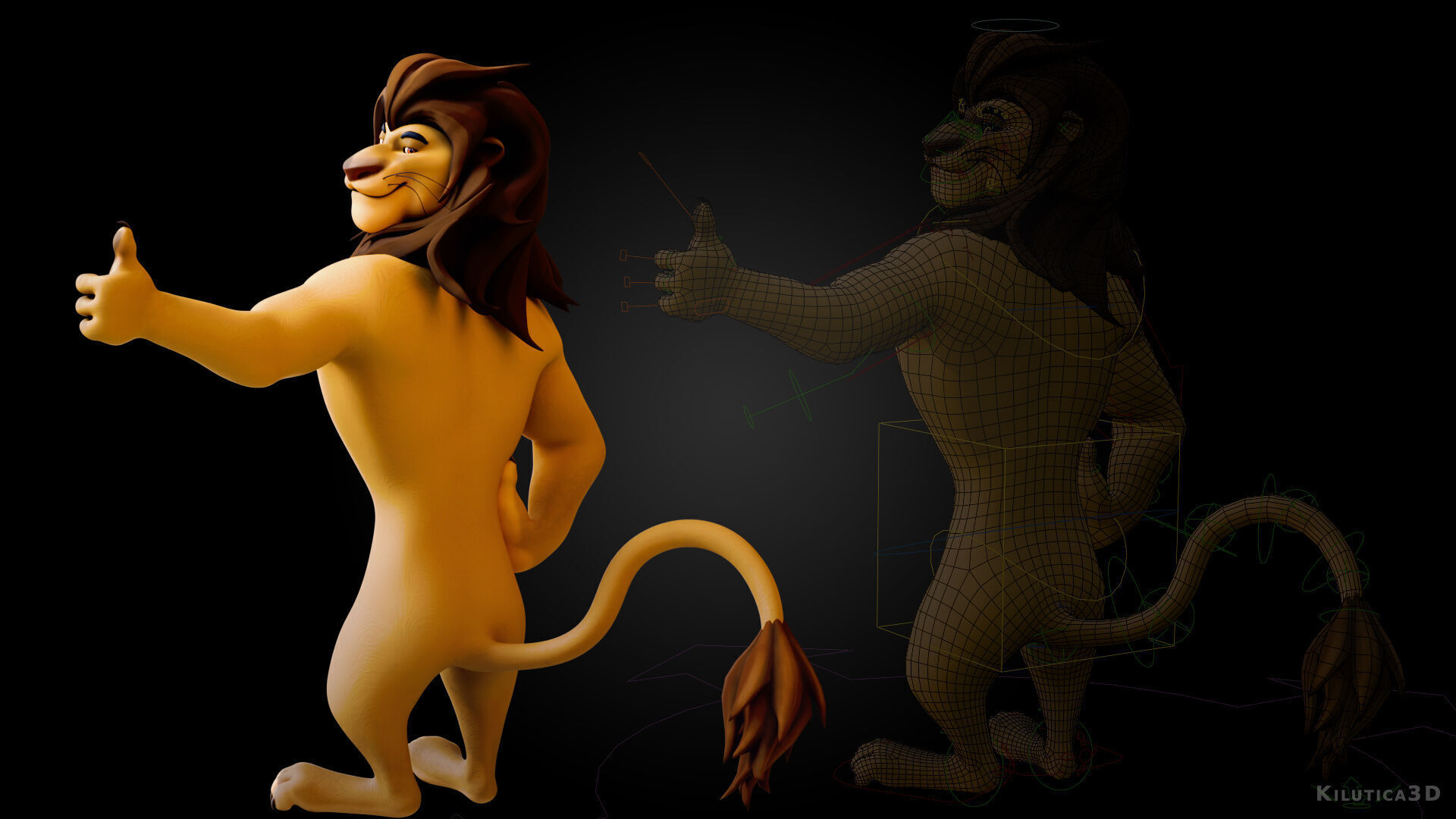 Biped Lion Rigged Low-poly 3D model_4
