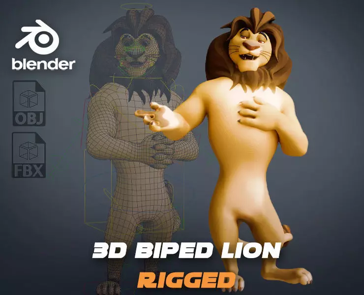 Biped Lion Rigged Low-poly 3D model_0