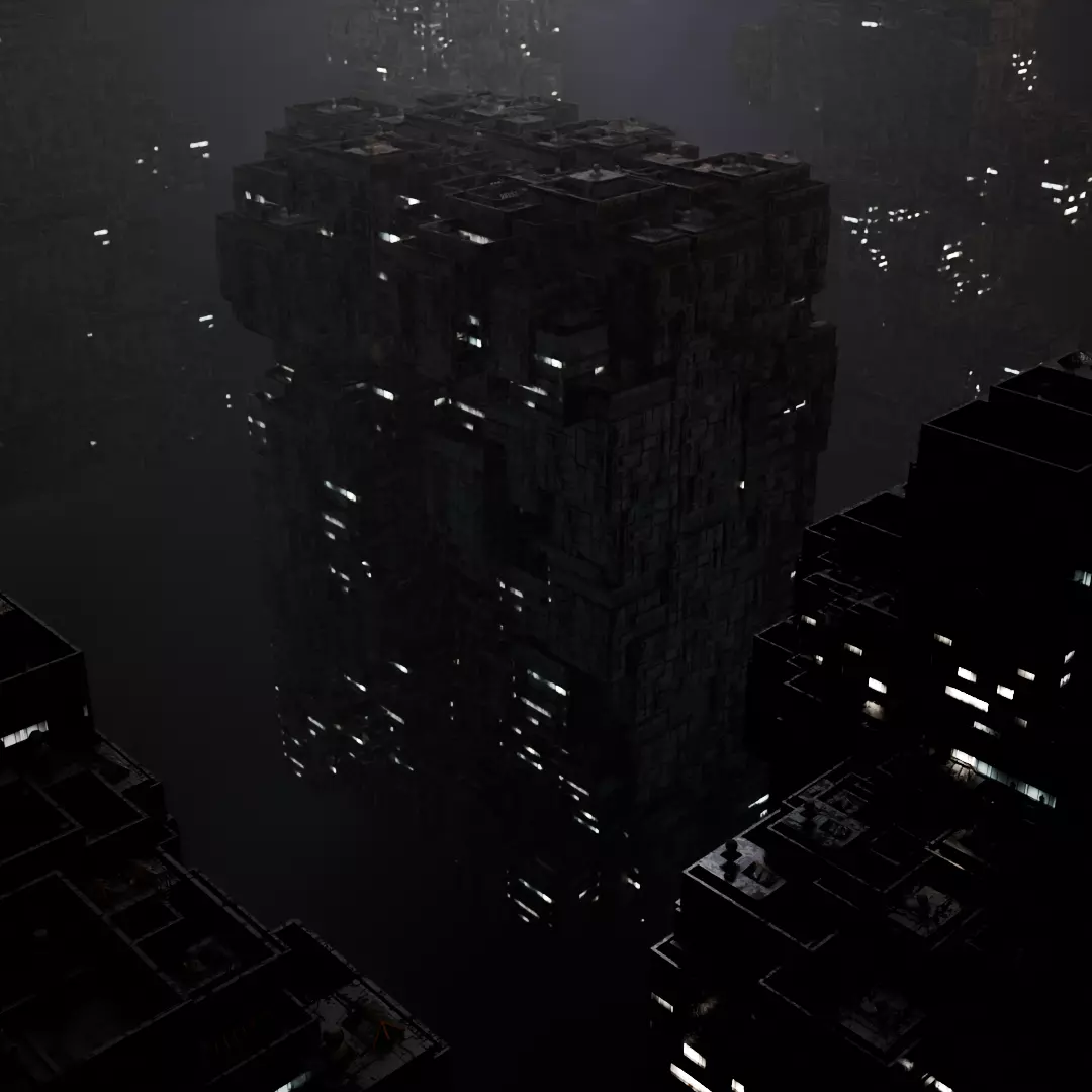 Sci fi night city building 6 Low-poly 3D model_0