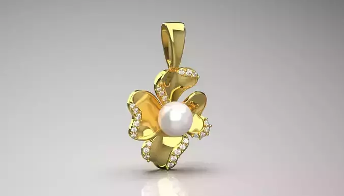 Four-petaled flower pendant with pearls diamonds model pp0046 3D print model