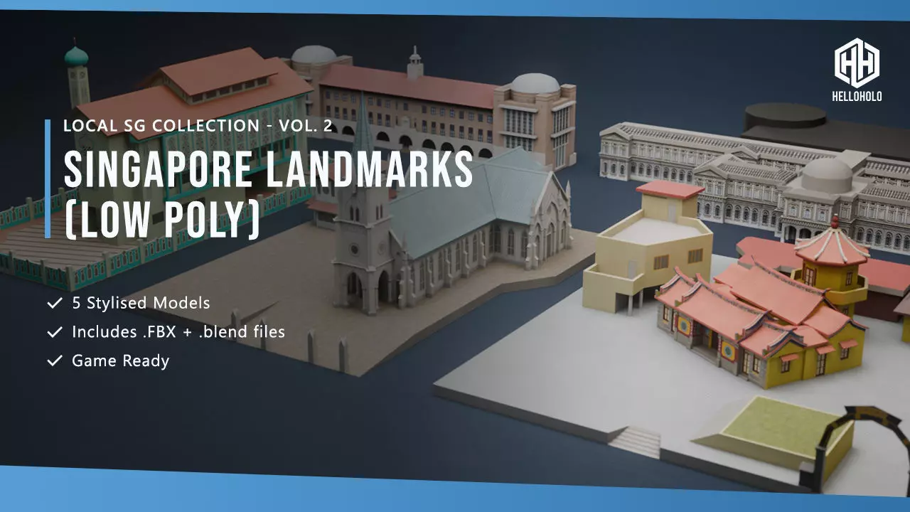 Singapore Landmarks Pack Low-poly 3D model
