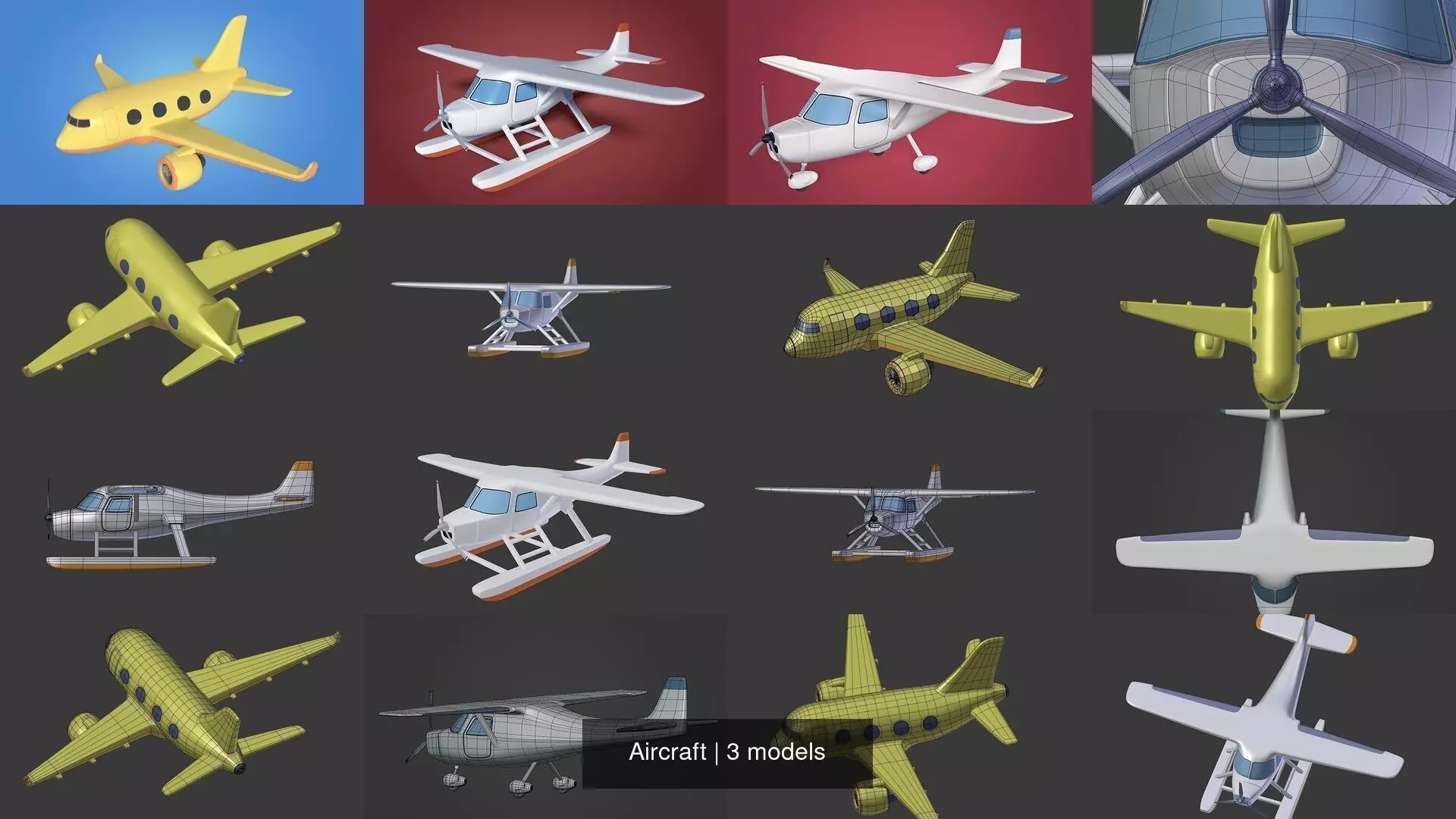 Cartoon Aircraft - Airplane - Plane - Sea Plane - Light Plane 3D Model Collection_0