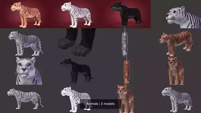 Cartoon Tiger 3D Model Collection