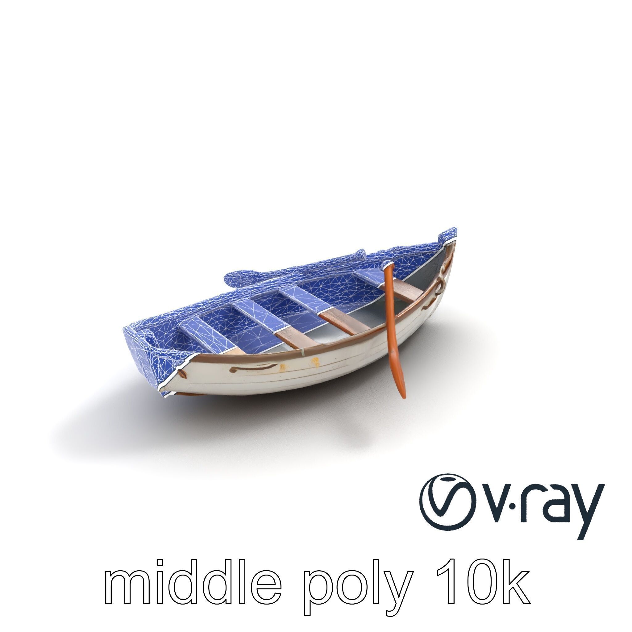 Rustic Rowboat with Oars model pack Low-poly 3D model_10