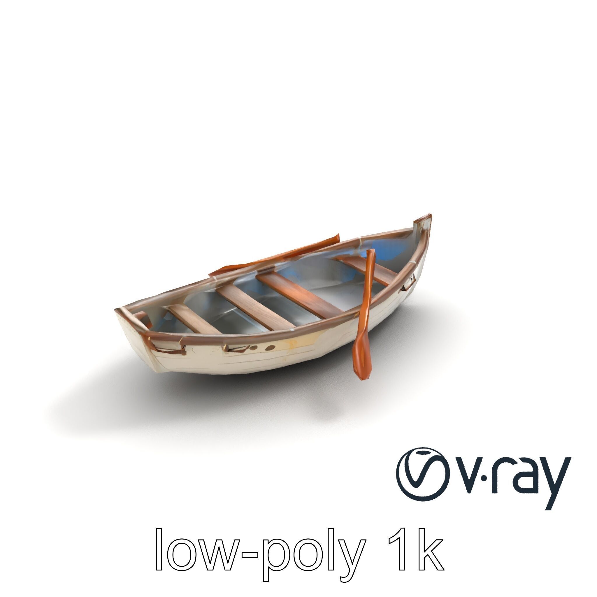 Rustic Rowboat with Oars model pack Low-poly 3D model_8