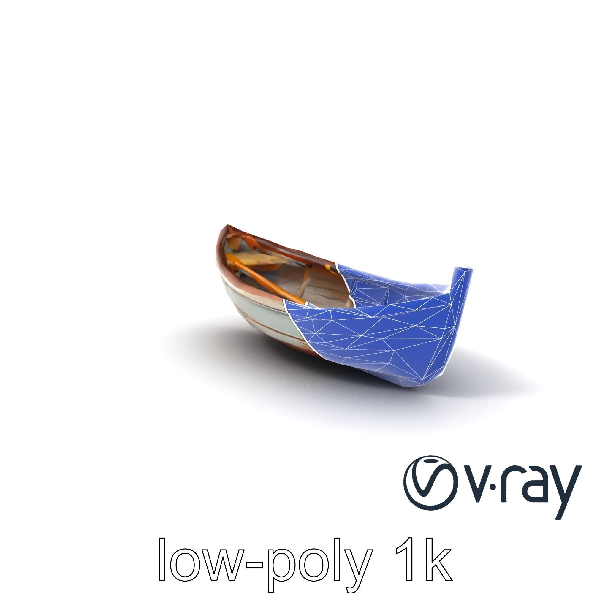 Rustic Rowboat with Oars model pack Low-poly 3D model_6
