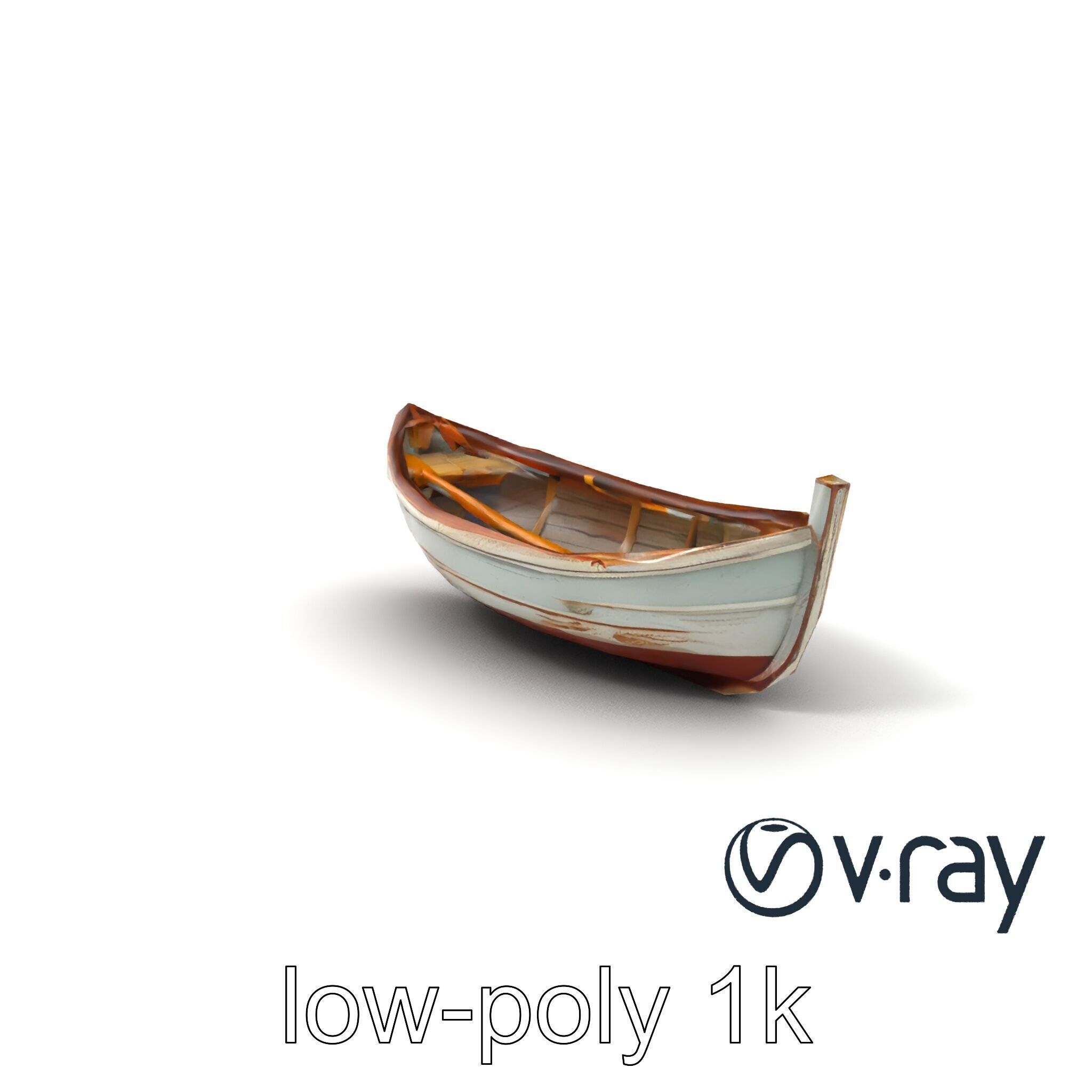 Rustic Rowboat with Oars model pack Low-poly 3D model_4