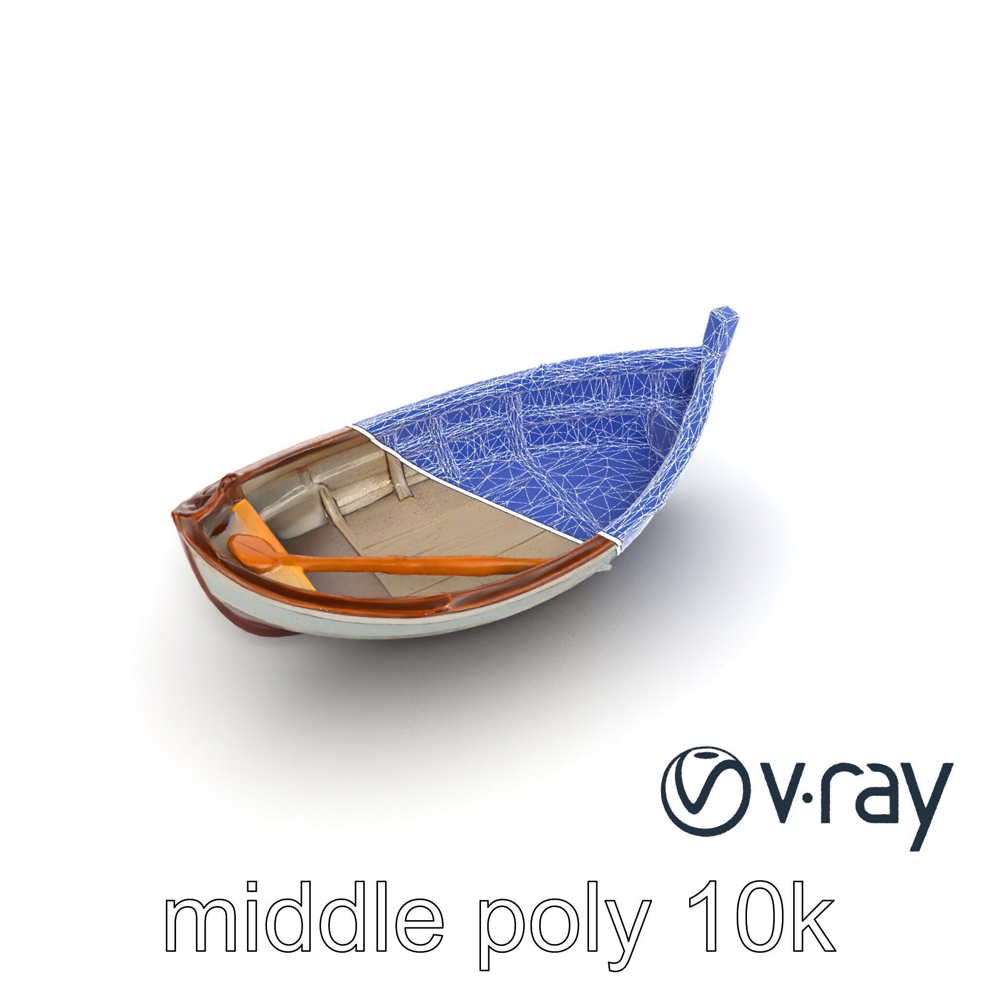 Rustic Rowboat with Oars model pack Low-poly 3D model_10
