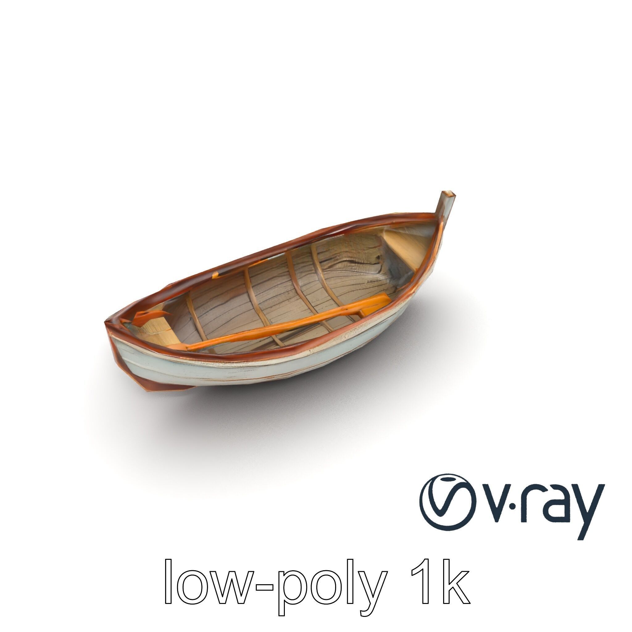 Rustic Rowboat with Oars model pack Low-poly 3D model_11