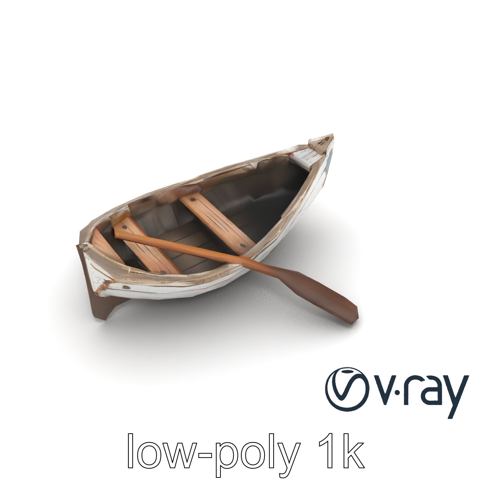 Weathered Rowboat and Oars Historical model pack Low-poly 3D model_10