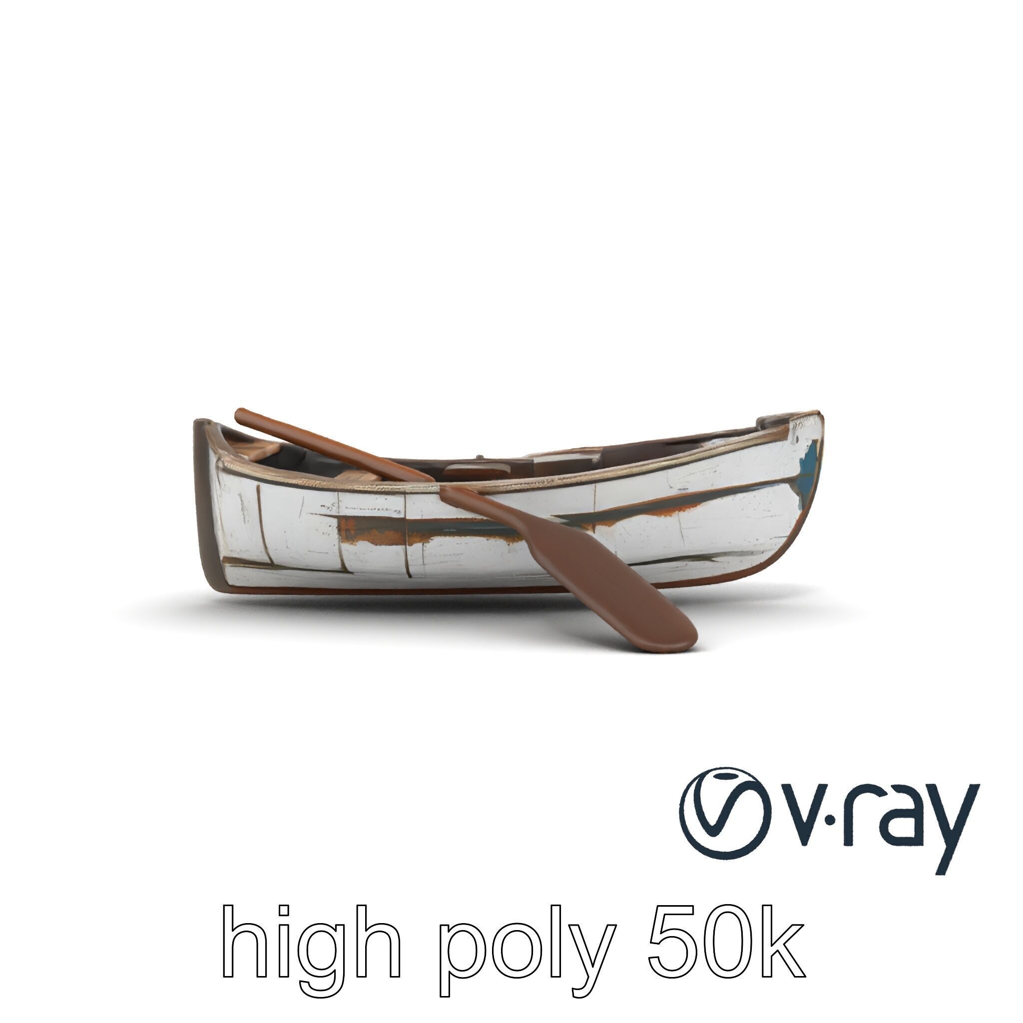 Weathered Rowboat and Oars Historical model pack Low-poly 3D model_15