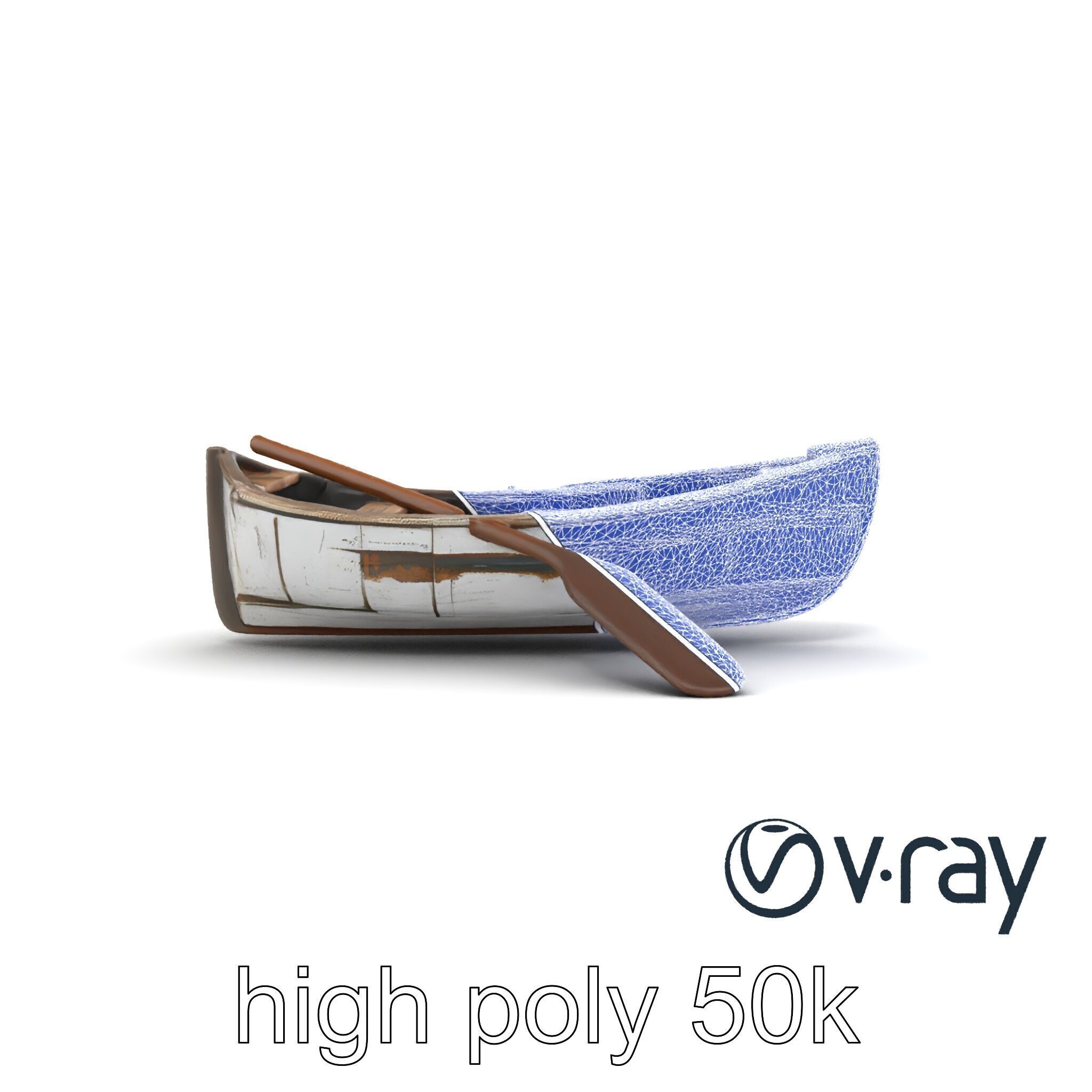 Weathered Rowboat and Oars Historical model pack Low-poly 3D model_16