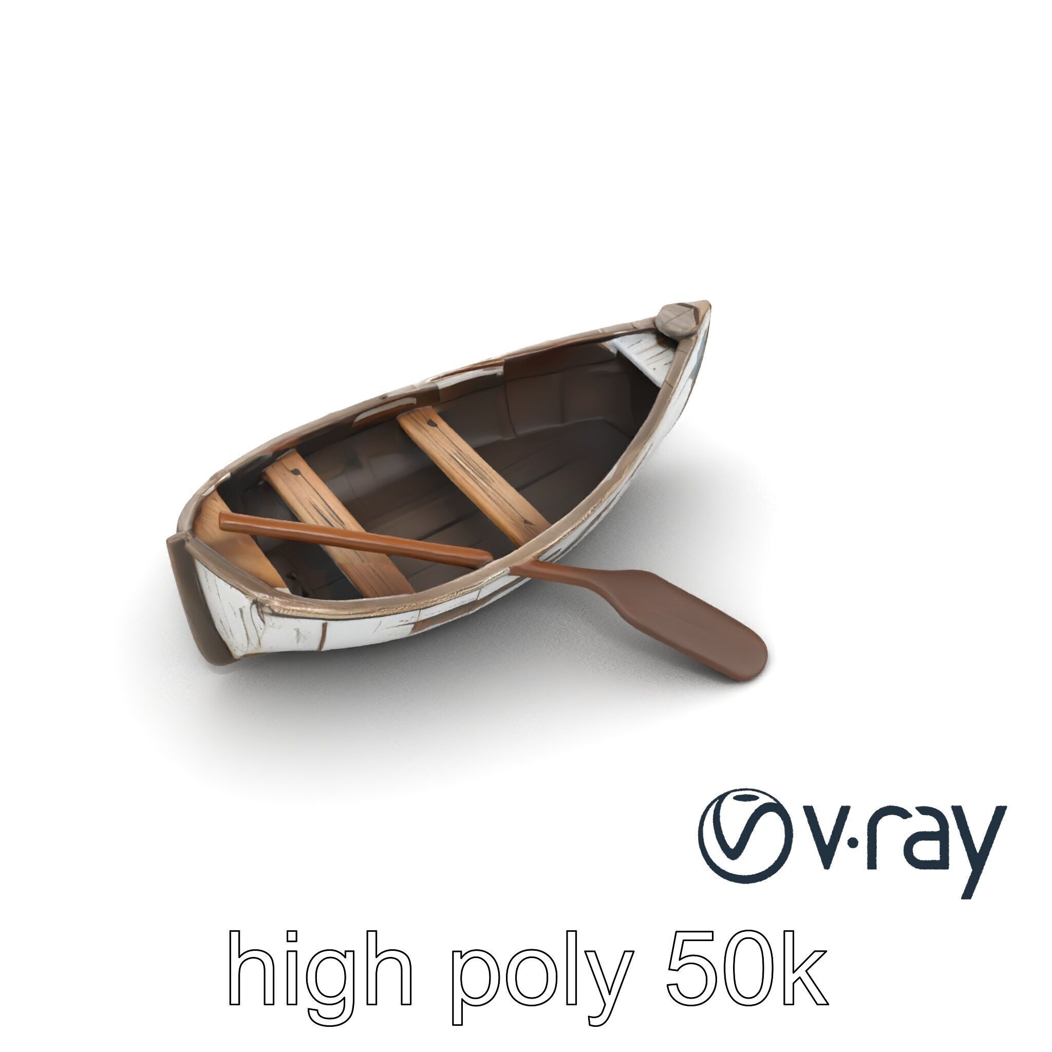 Weathered Rowboat and Oars Historical model pack Low-poly 3D model_26