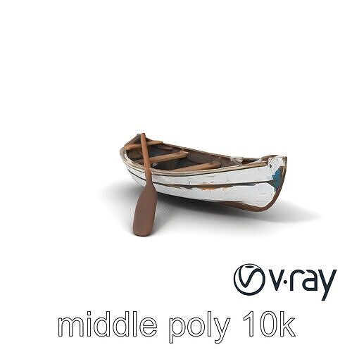 Weathered Rowboat and Oars Historical model pack Low-poly 3D model