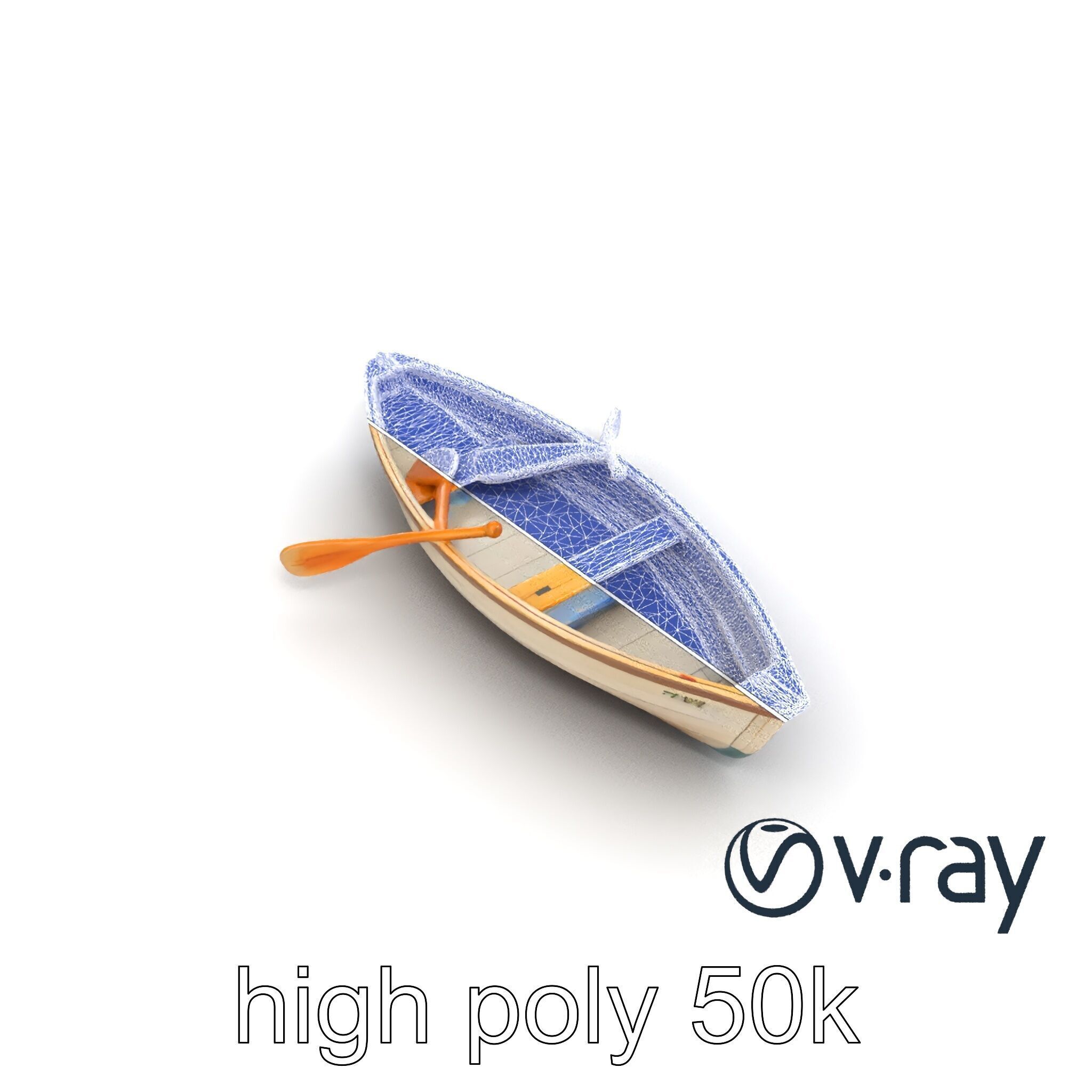 Vintage Rowboat with Oars model pack Low-poly 3D model_12