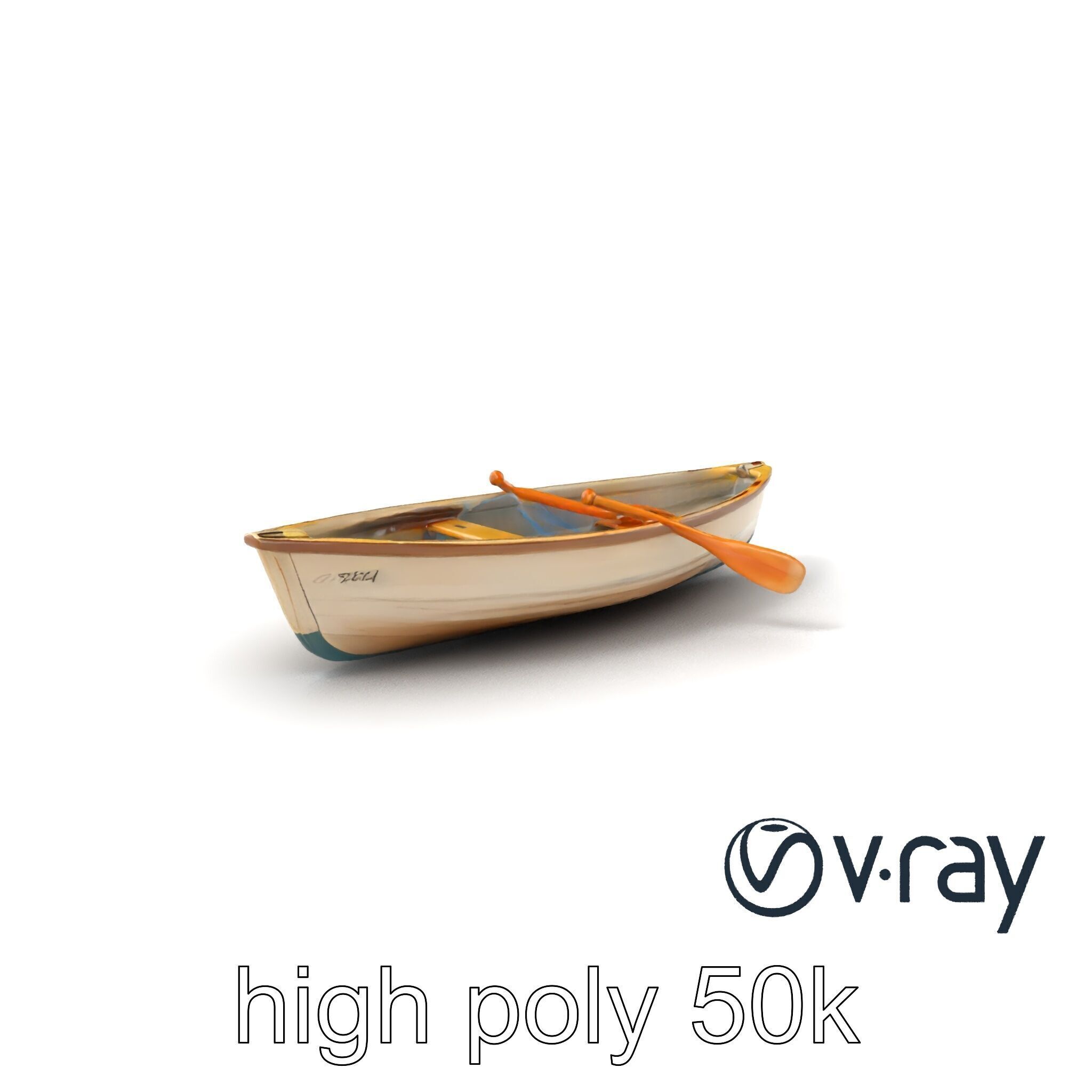 Vintage Rowboat with Oars model pack Low-poly 3D model_2