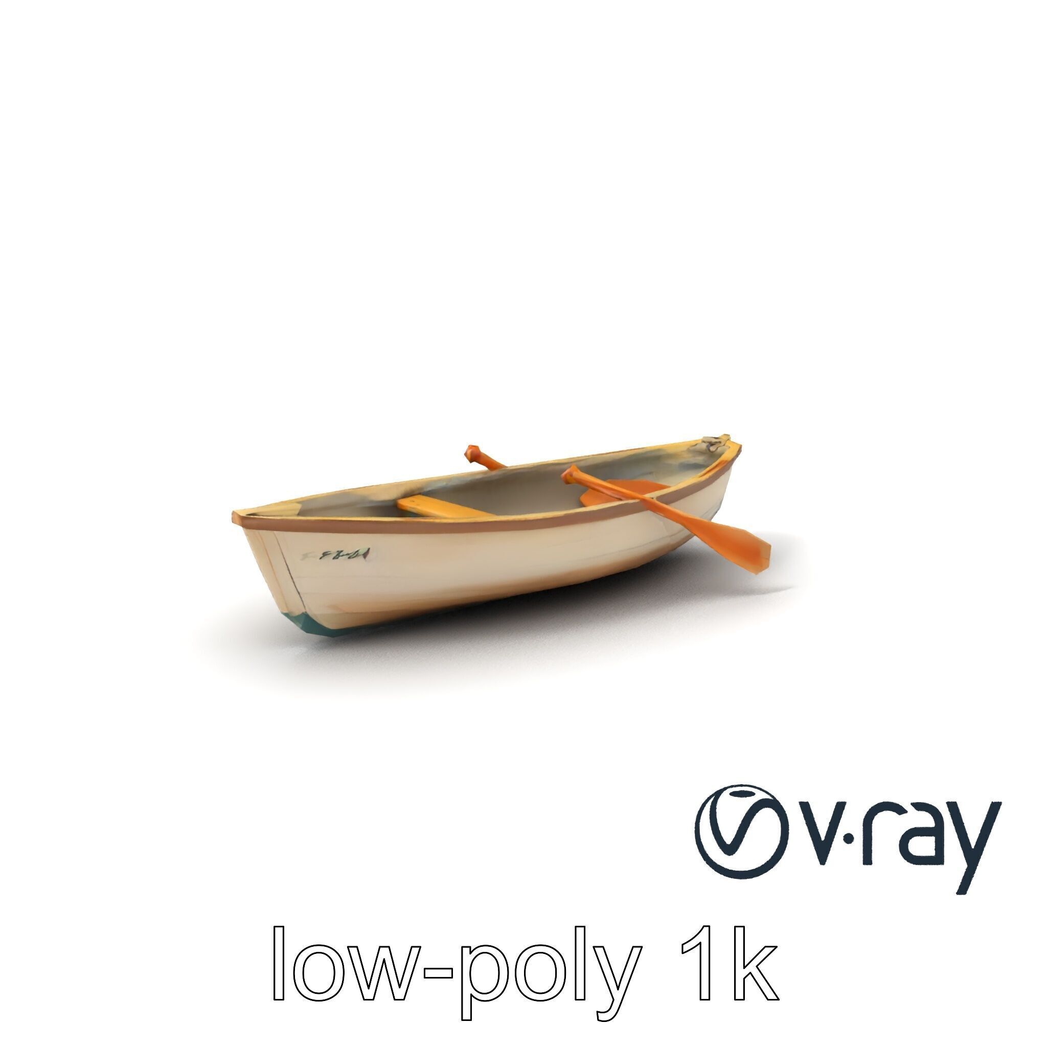 Vintage Rowboat with Oars model pack Low-poly 3D model_5