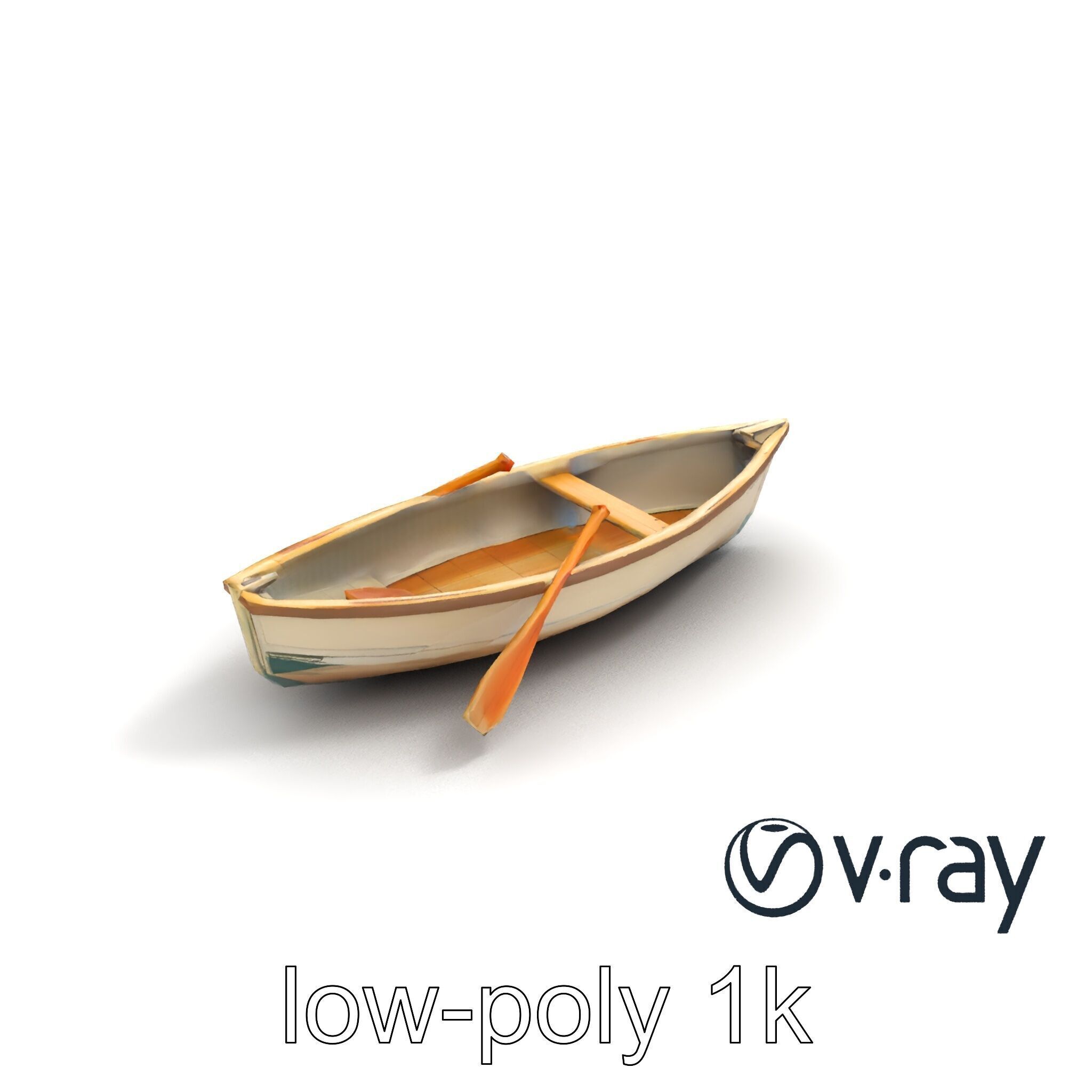 Vintage Rowboat with Oars model pack Low-poly 3D model_9