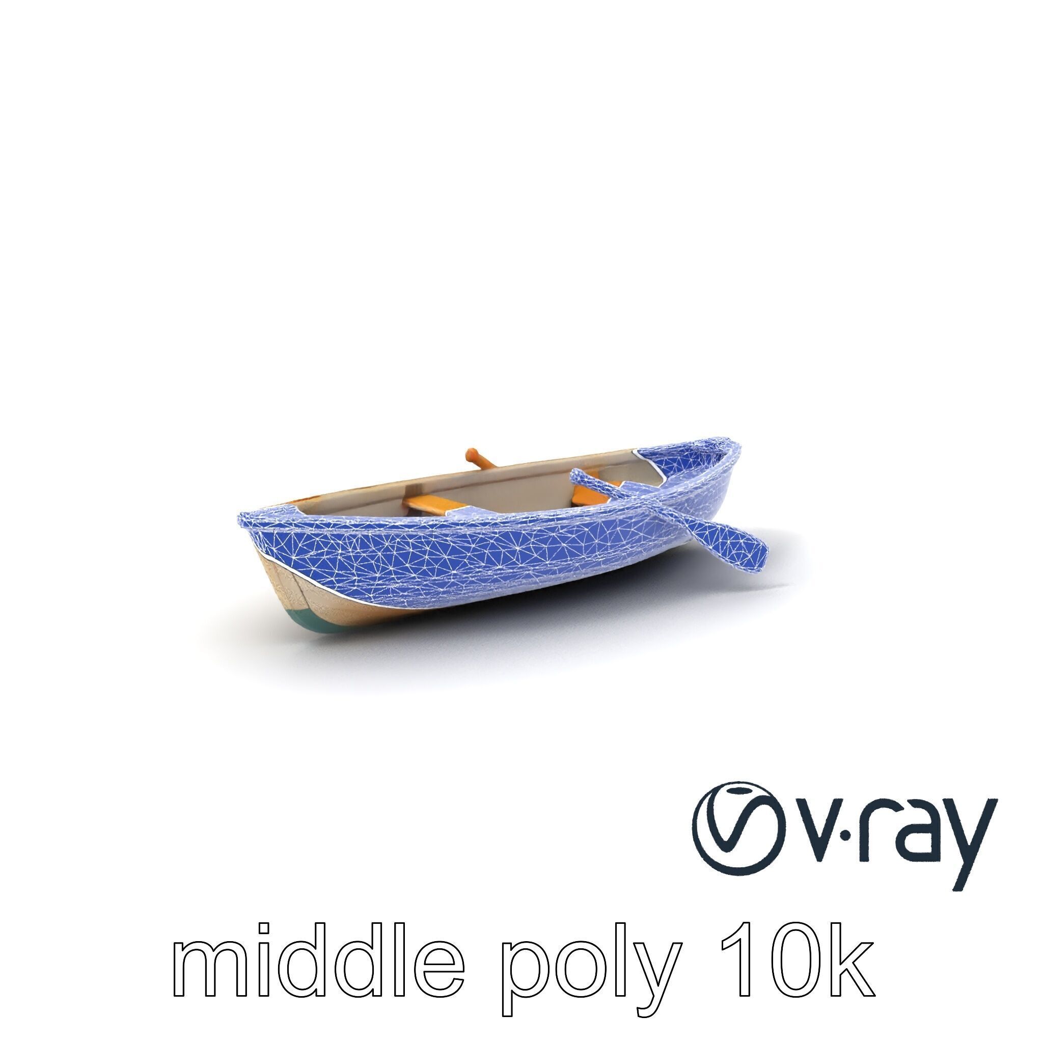 Vintage Rowboat with Oars model pack Low-poly 3D model_6
